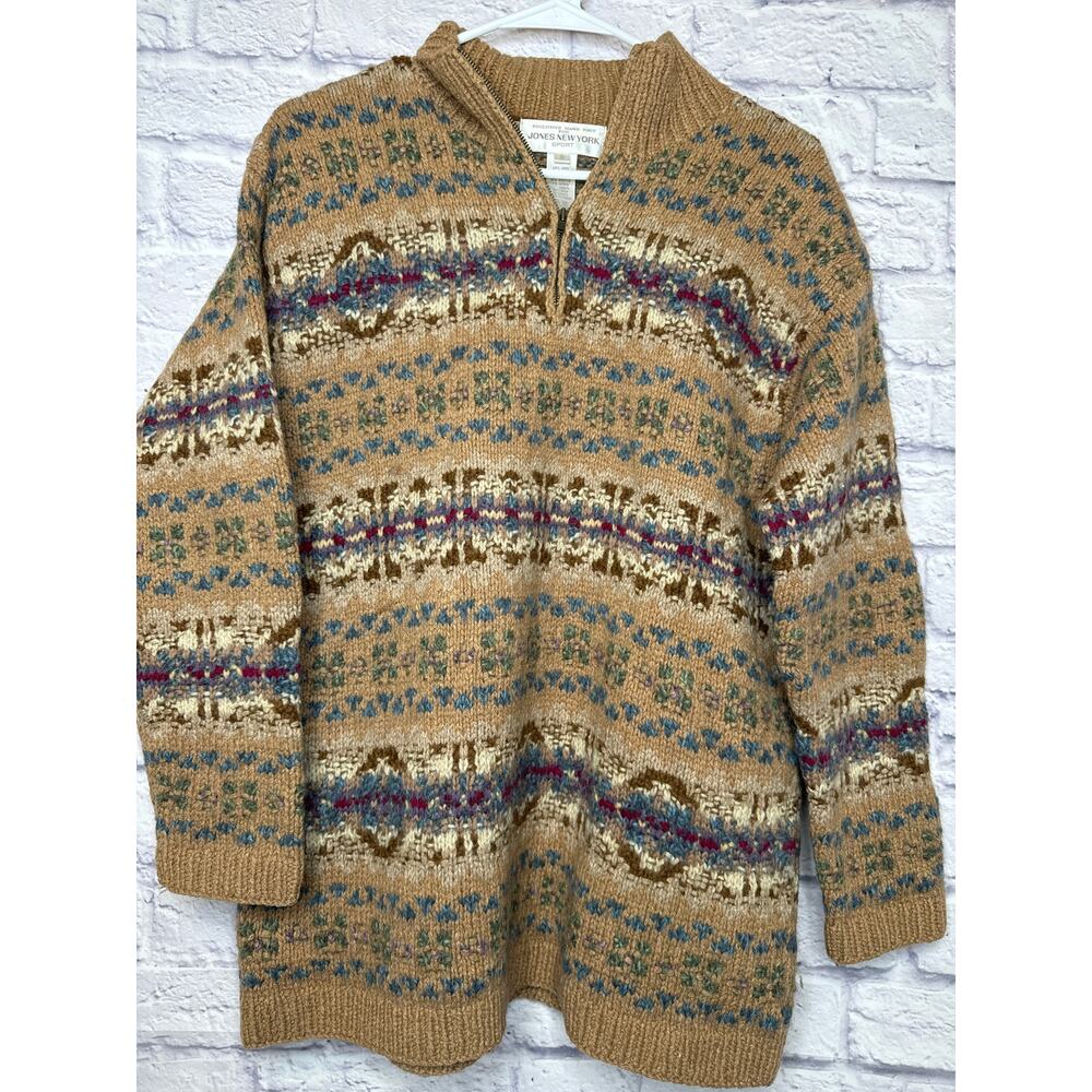 Jones New York Sport Hand Knit Wool-Silk Blend Quarter Zip Women's Sweater SZ S